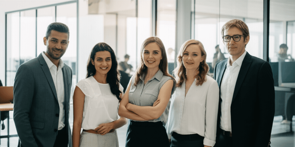 Business team in office background